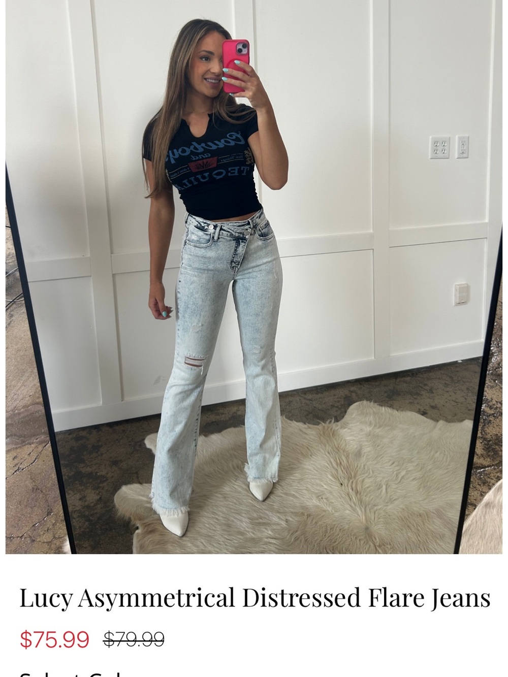 Light Wash Asymmetrical Distressed Flare Jeans - Lucy